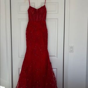 Sherri Hill Vibrant Red Lace-Up Prom Gown- NEW ( absolutely stunning)